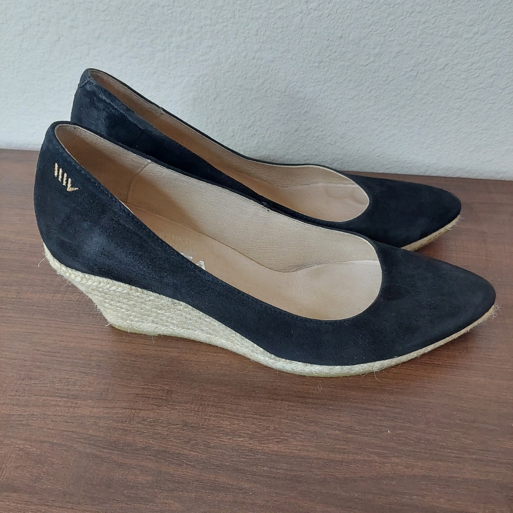 Viscata Roses Canvas U Cut Espadrille Wedges‎ Black Size 8
